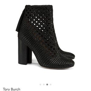 Tory Burch Leather Runway Woven Booties
